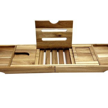 Premium Acacia Wood Expandable Bath Caddy with Tablet Holder - Sustainable Bathroom Organizer